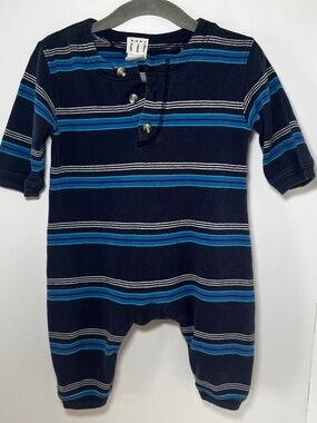 Vintage Baby Gap Navy Blue Striped Romper 90s Style Preppy Gorpcore Henley Soft